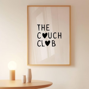 The Couch Club Print Living Room Decor Cute Quote Art Aesthetic Apartment Wall Decor Trendy Black Heart Poster Digital Download Prints