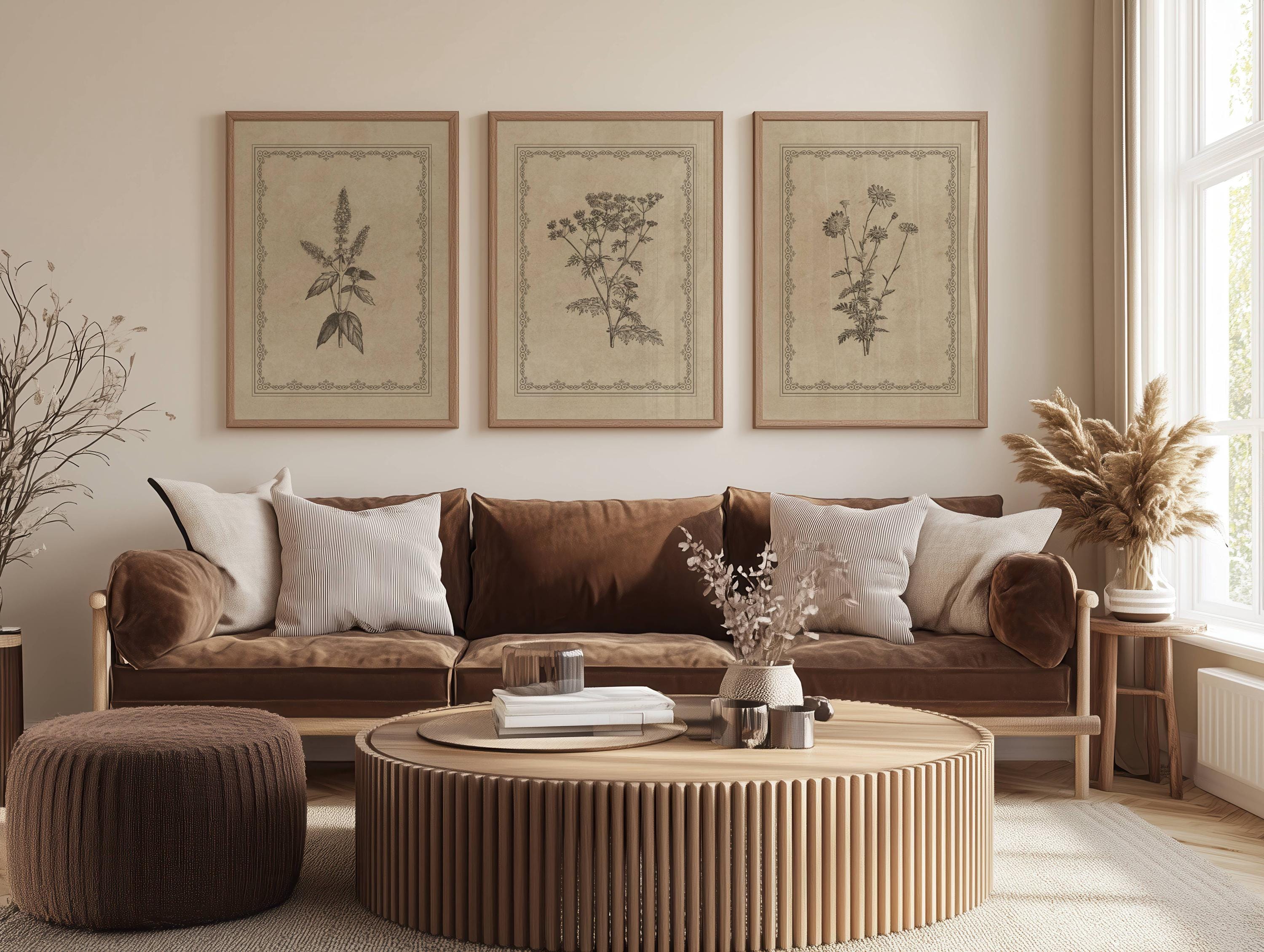 Vintage Botanical Prints Set of 3 Antique Floral Wall Art Neutral Beige ...