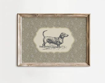 Vintage Dog Print Nursery Decor Floral Vintage Floral Dog Dachshund Wall Art Antique Dog Art Sketch Nursery Art Animal Printable Wall Decor