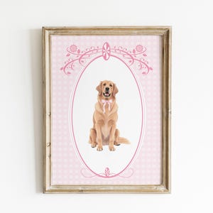 Vintage Gingham Golden Retriever Art Nursery Print Baby Girl Nursery Dog Nursery Print Pink Floral Nursery Wall Art Nursery Girls Room Decor