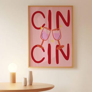 Cheers Printable Art CinCin Poster Cocktail Poster Retro Wine Illustration Bar Cart Print Red Doodle Art Itália Wall Art Trendy Red Wall Art