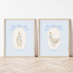Goose Nursery Print Set Of 2 Wall Art Baby Room Decor Idea Boy Bedroom Wall Decoration Blue Bow Baby Boy Nursery Theme Oval Frame