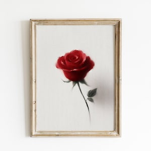 Pintura de rosa minimalista, estilo de lienzo de rosa roja, pintura texturizada, arte de pared rojo, declaración, pieza de sala de estar, cartel imprimible de flores
