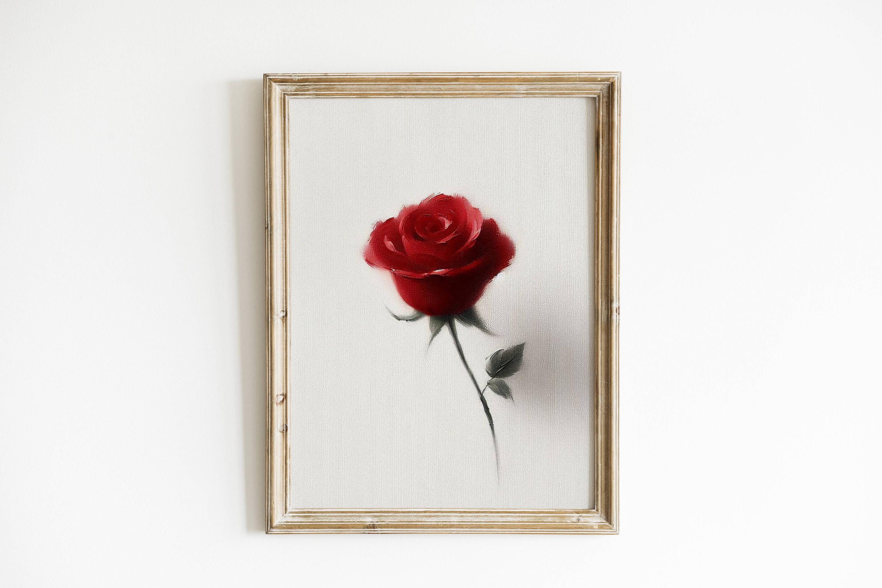 Minimalistic Rose Painting Red Rose Canvas Style Painting Textured