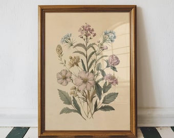 Impression botanique floral vintage vintage couleur plantes florales Wall Art ferme décoration maison Illustration botanique rustique amateur de plantes art mural