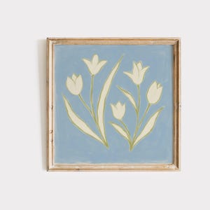 Blue Tulip Floral Wall Art Modern Southern Botanical Print Modern Home Decor Grandmillennial Digital Download Preppy Chinoiserie Decor