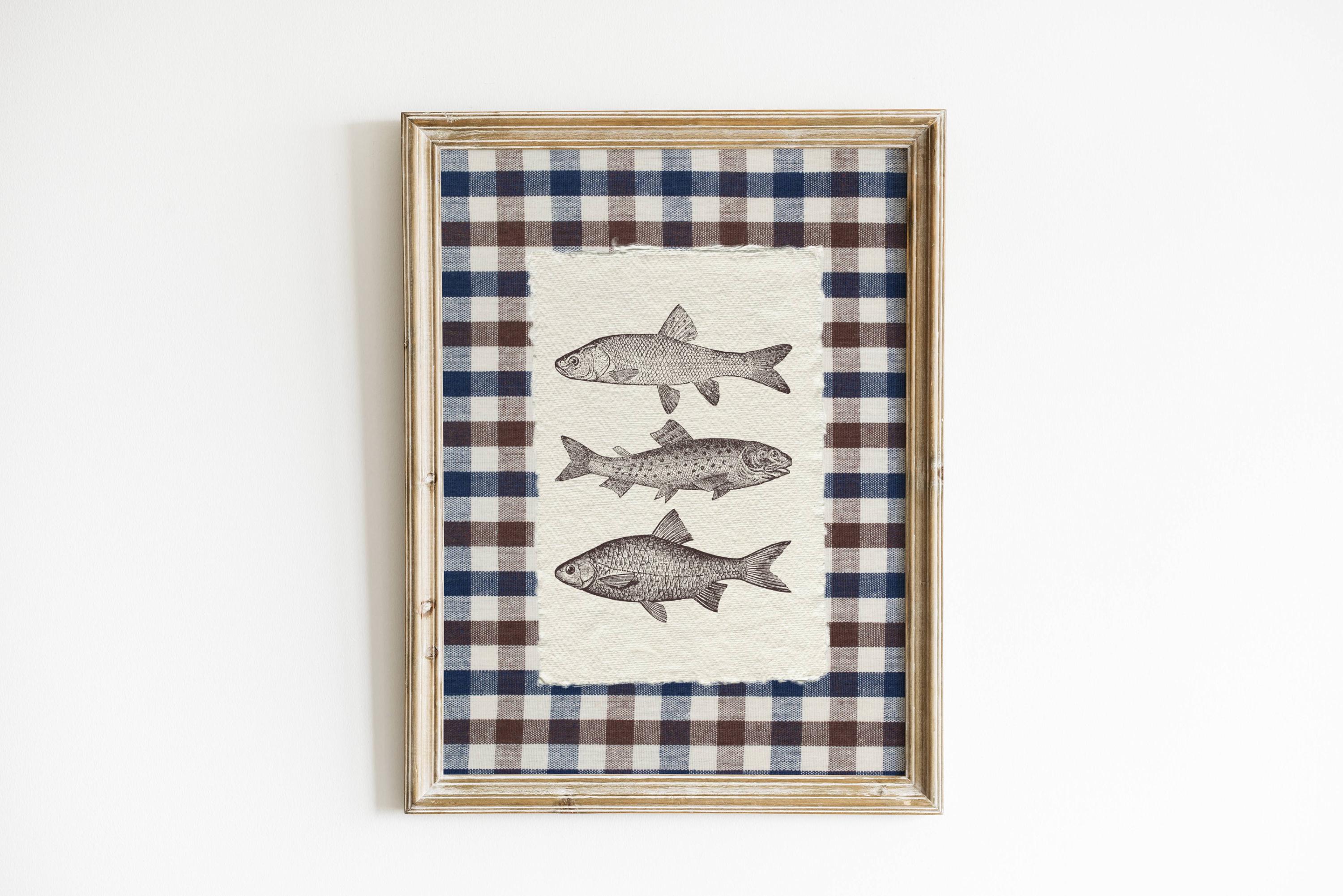 Brauner Fisch Druck Brown Karo druckbare Wandkunst Küche Dekor Cottagecore Wohnkultur Brauner Fisch Poster Trendige Wandkunst