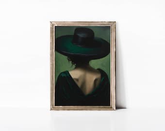 Emerald Green Woman Art Print, Moody Female Portrait (Digital Download)