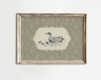 Vintage Duck Print Rustic Home Decor Antique Swan Sketch Farmhouse Wall Decor Ducks Nursery Wall Decor Antique Bird PRINTABLE Oil Painting