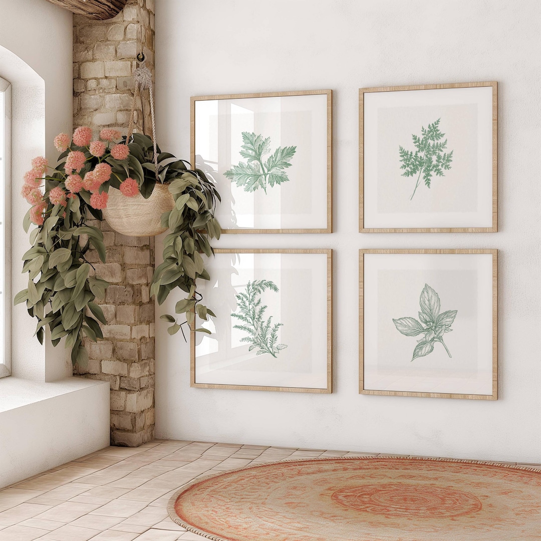 Botanical Green Art Print Set of 4 Green Wall Art Decor Botanical Plant ...