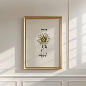 Birth Month Flower Print Daisy Flower Wall Art April Floral Wall Decor Rustic Cottagecore Home Decor Floral Poster DIGITAL DOWNLOAD