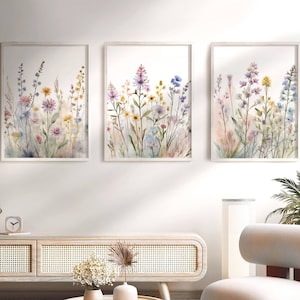Floral Watercolour Print Set Of 3 Wildflower Prints Wildflower Field Wall Art Bedroom Wall Art Home Colourful Wildflower Wall Art Floral Art