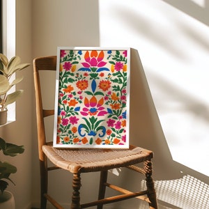 伝統的なインドのヴィンテージピチワイ絵画 花柄ポスター リビングルーム装飾 インドの花柄プリントウォールアート 花柄プリント インドのフォークアート
