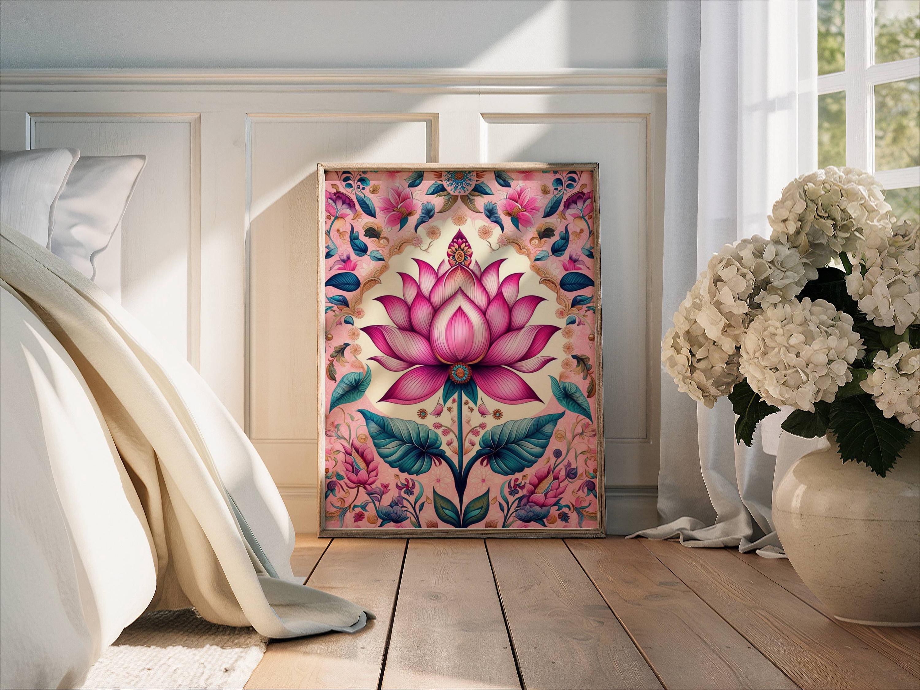 Lotus Print Indian Folk Art Traditional Indian Pink Lotus