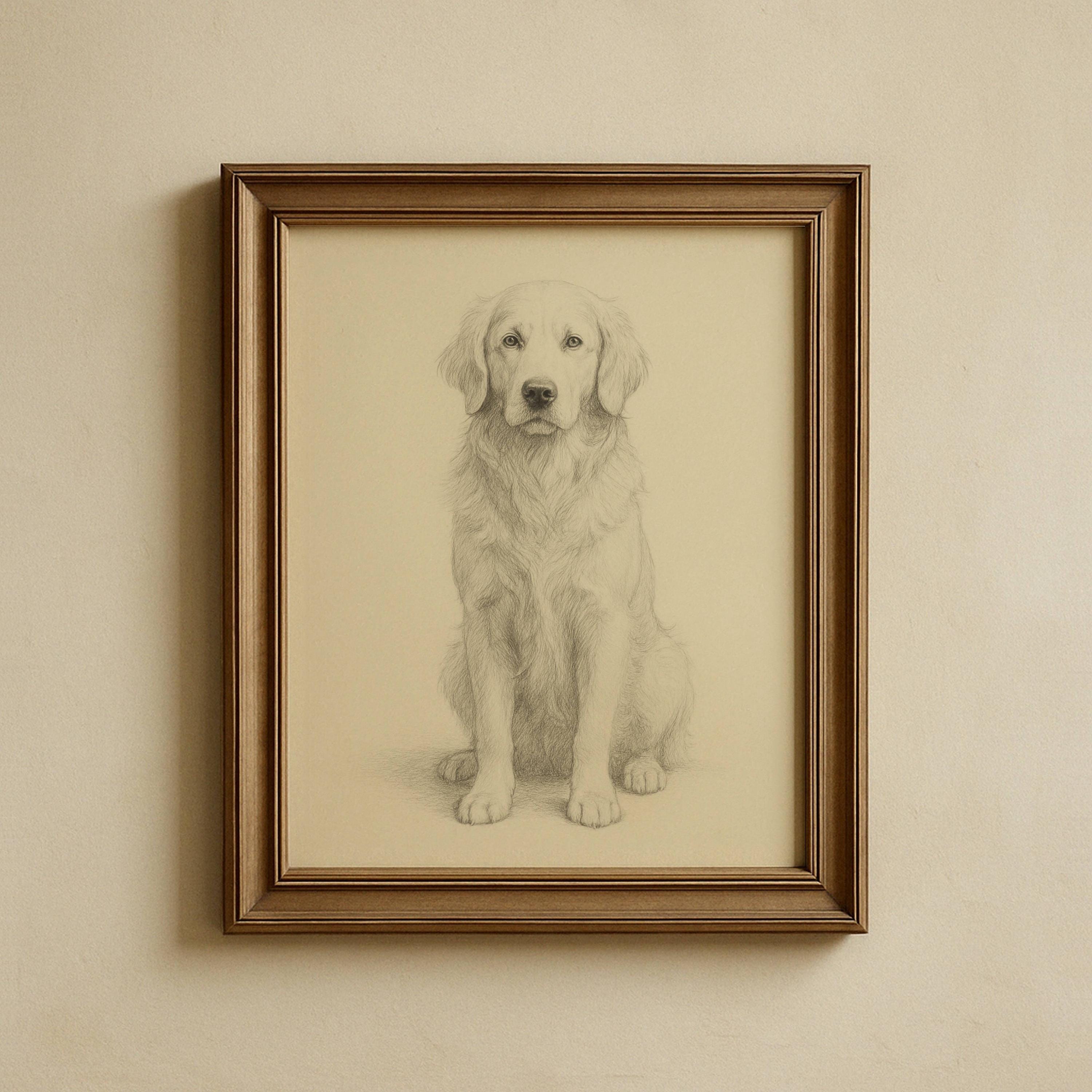 ゴールデンレトリバーアート鉛筆ペット肖像画犬好きへのギフトアイデア