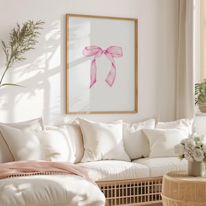 Pink Bow Print Vintage Pink Bow Wall Art Girly Dorm Room Decor Nursery Baby Room Decor Coquette Aesthetic Girly Poster CottageCore Wall Art
