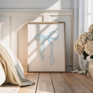 Vintage blå rosetttryck abstrakt vintagemålning digital nedladdningsbar konst barnrumskonst Cottagecore-dekor blå vintage rosett vardagsrumskonst