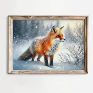 Winter Fox Print Antique Animal Painting Rustic Home Decor Christmas Decor Festive Season Fox Printable Wall Art DIGITAL DOWNLOAD