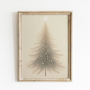 Vintage Style Christmas Tree Print Christmas Tree Wall Art Winter Art Print Holiday Wall Art Vintage Christmas Tree painting Rustic Decor