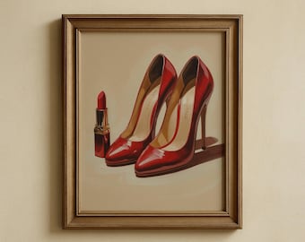 Fashion Heel Wall Art Print Red Stiletto Beauty Poster Wall Decor Makeup Room Glamour Design Shoe Print Fashion Illustration Beauty