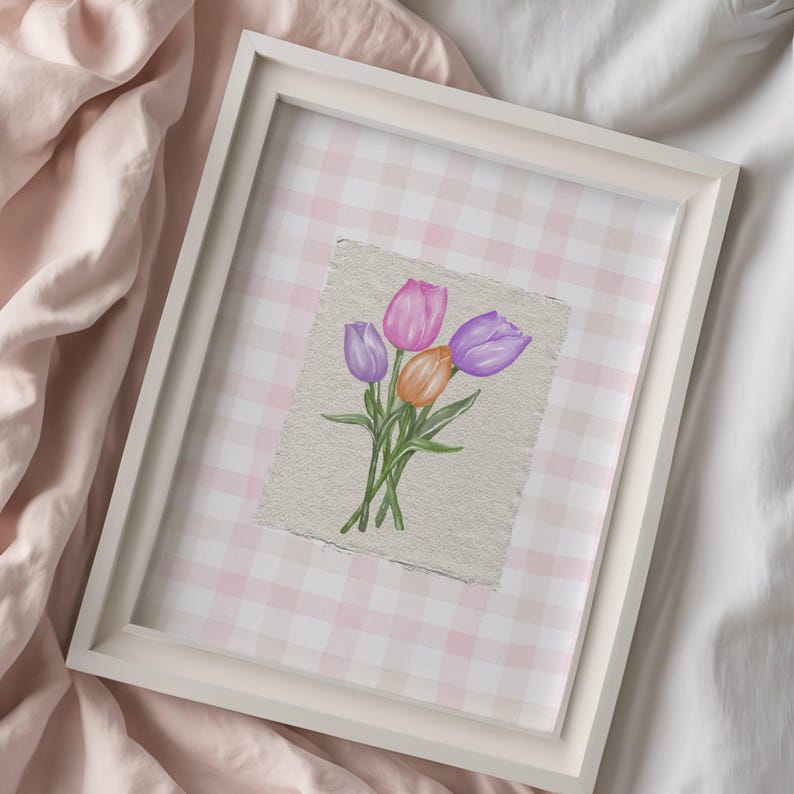 Pink Tulip Illustration Print Abstract Vintage Painting Vintage