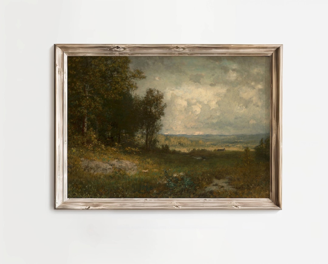 Vintage Field Print Moody Landscape Oil Painting Rustic Country Wall ...
