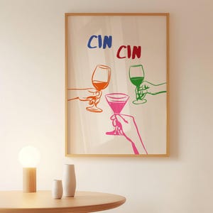 Cheers Printable Art CinCin Poster Cocktail Poster Retro Illustration Bar Cart Print Color Doodle Art Itália Wall Art Trendy Colorful Decor