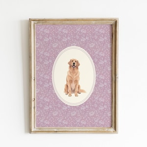 Golden Retriever Art Nursery Print Baby Girl Nursery Dog Nursery Print Pink Floral Nursery Wall Art Puppy Nursery Decor Girls Room Decor