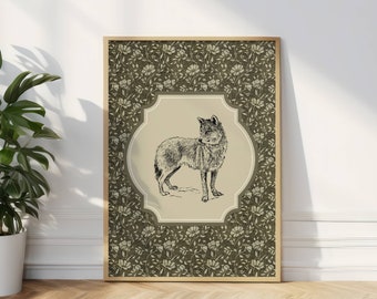 Vintage wolf print dieren decor wolf poster wildlife cadeau wolf vintage muurkunst print wolf schilderij dierlijke afdrukbare muurkunst