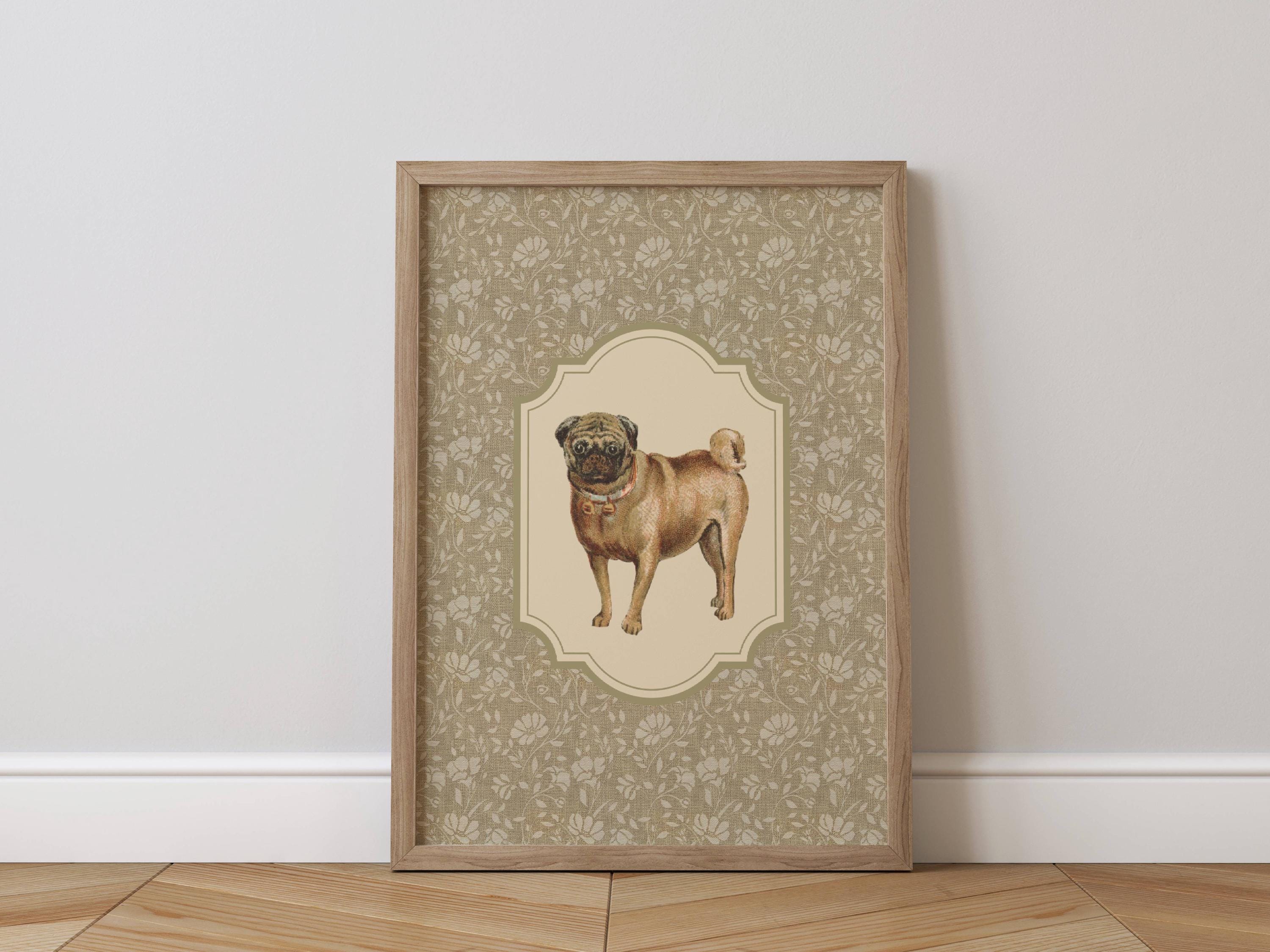Vintage Dog Print Nursery Decor Floral Vintage Pug Dog Wall Art Antique ...