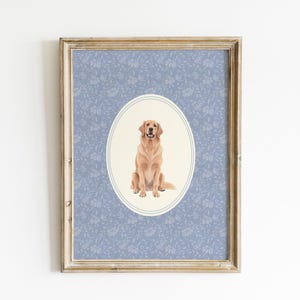Golden Retriever Art Nursery Print Baby Boy Nursery Dog Nursery Print Blue Floral Nursery Wall Art Puppy Nursery Decor Boys Room Decor
