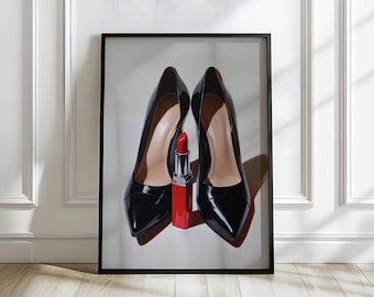 Fashion Heel Wall Art Print Stiletto Beauty Poster Wall Decor Makeup Room Glamour Design Shoe Print Fashion Illustration Beauty