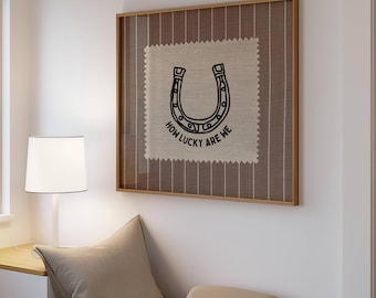 Rustic Striped How Lucky Are We Hand Drawn Horseshoe Wall Art Western Digital Download