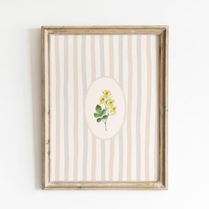 Stripped Yellow Floral Illustration Print Abstract Stripped Vintage Style Painting Botanical Digital Downloadable Trendy Yellow Decor