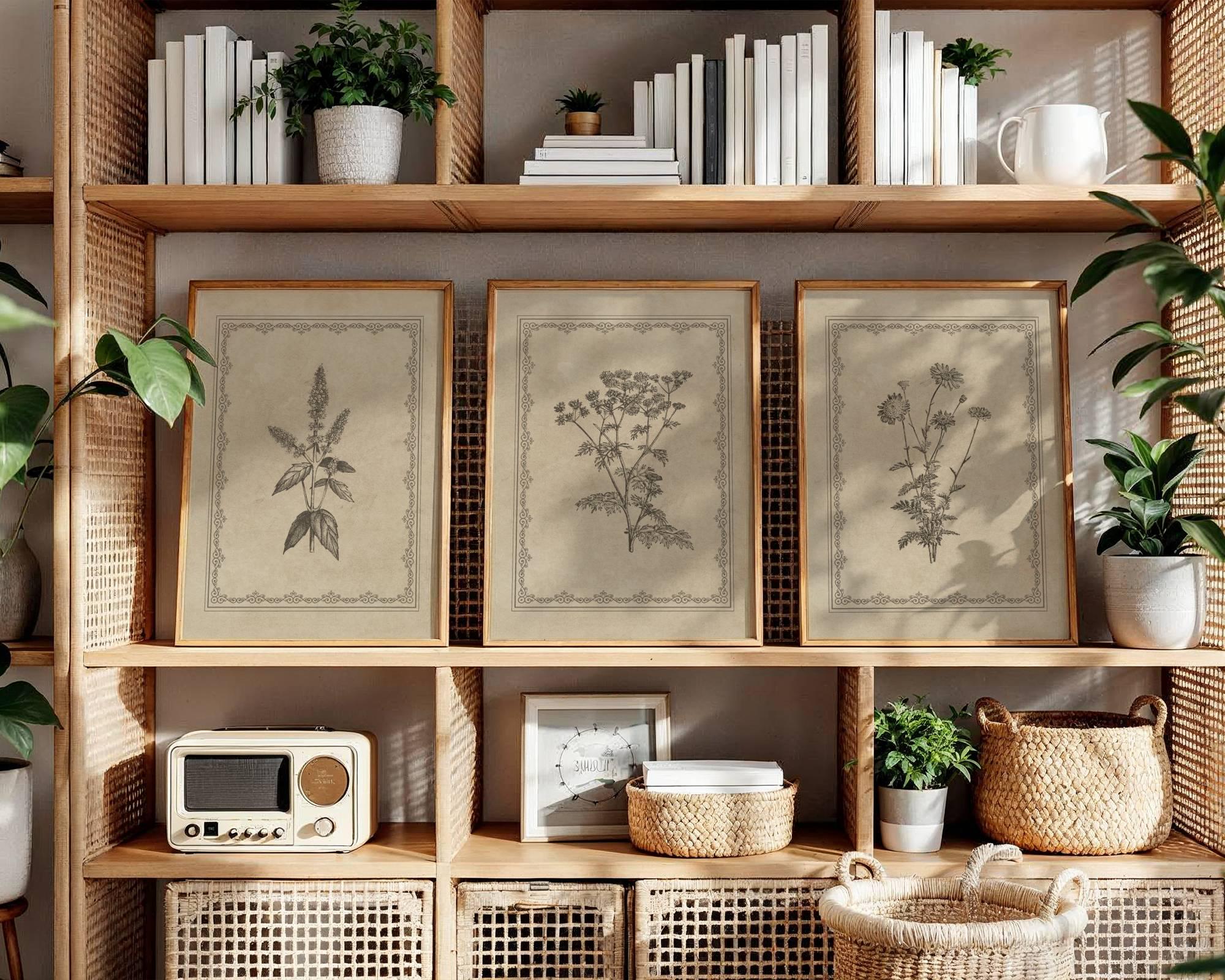 Vintage Botanical Prints Set of 3 Antique Floral Wall Art Neutral Beige ...