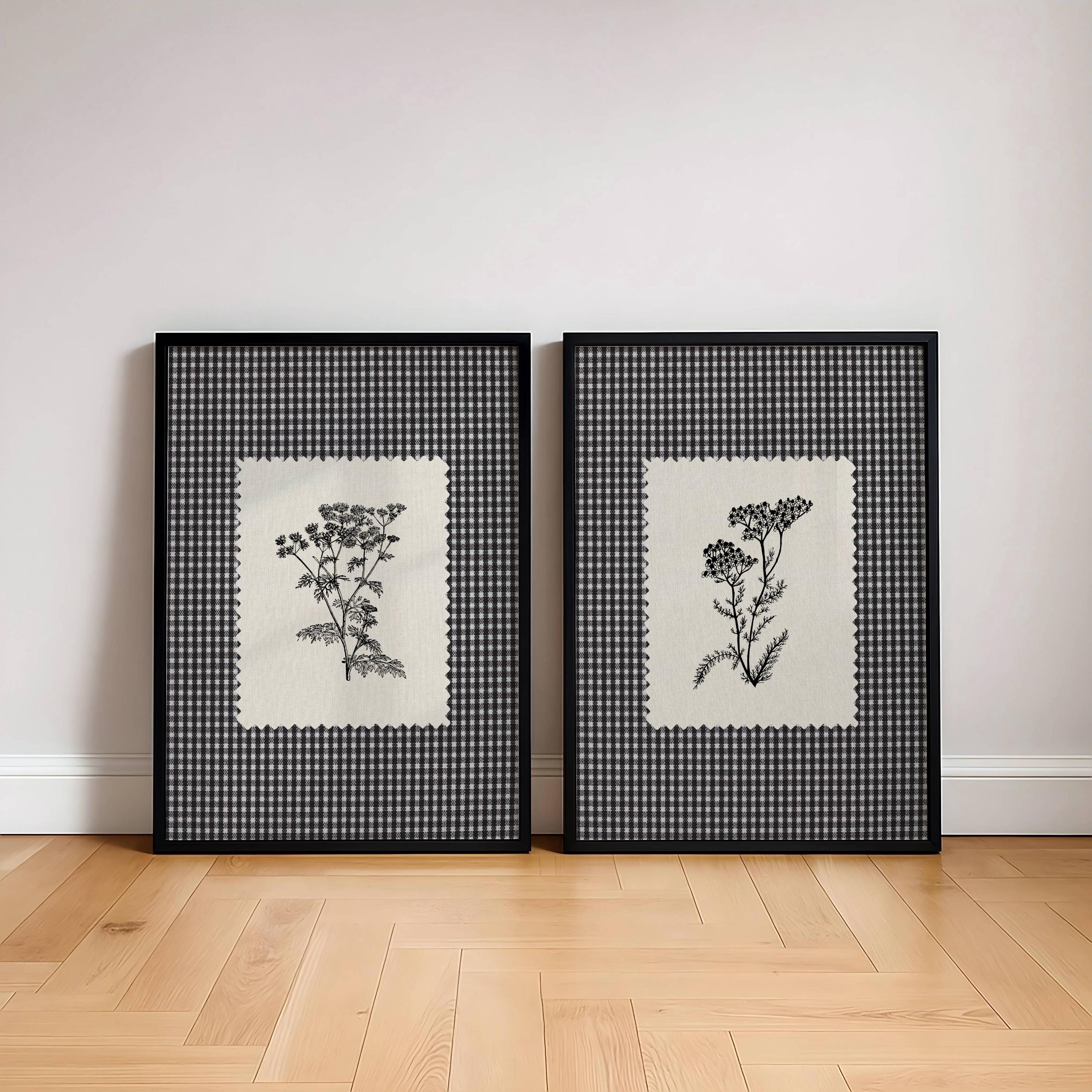 Vintage Botanical Wall Art Set of 2 Black and White Floral Prints ...