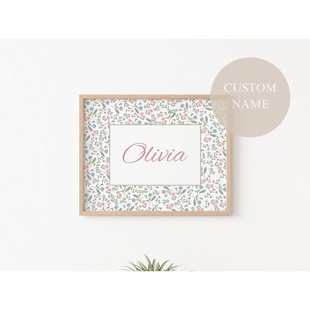 Custom Baby Name Wall Art Print for Nursery Vintage Floral Initial ...