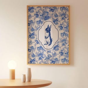 Blue Bunny Nursery Print Animal Printable Wall Art Nursery Home Decor Rustic Home Decor Vintage Blue Animal Sketch Nursery Wall Art