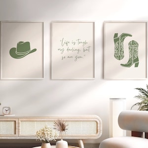Sage Cowgirl Boot Print Set Of 3 Western Art Print Trendy Western Wall Art Southern Home Decor Wild West Print Green Girly PRINTABLE ART