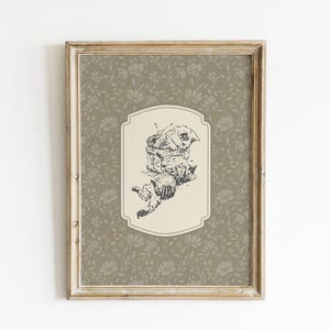 Vintage Kitten Print Nursery Decor Floral Vintage Floral Cat Wall Art Antique Cat Art Sketch Nursery Wall Art Animal Printable Wall Decor