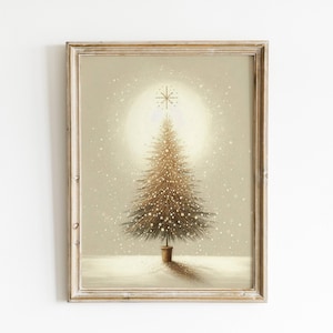 Vintage Style Christmas Tree Print Christmas Tree Wall Art Winter Art Print Holiday Wall Art Vintage Christmas Tree painting Rustic Decor