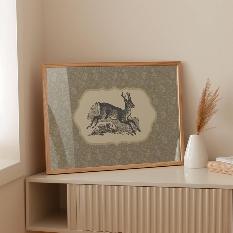 Vintage Deer Printable Art Antique Deer Painting Minimalist Vintage ...