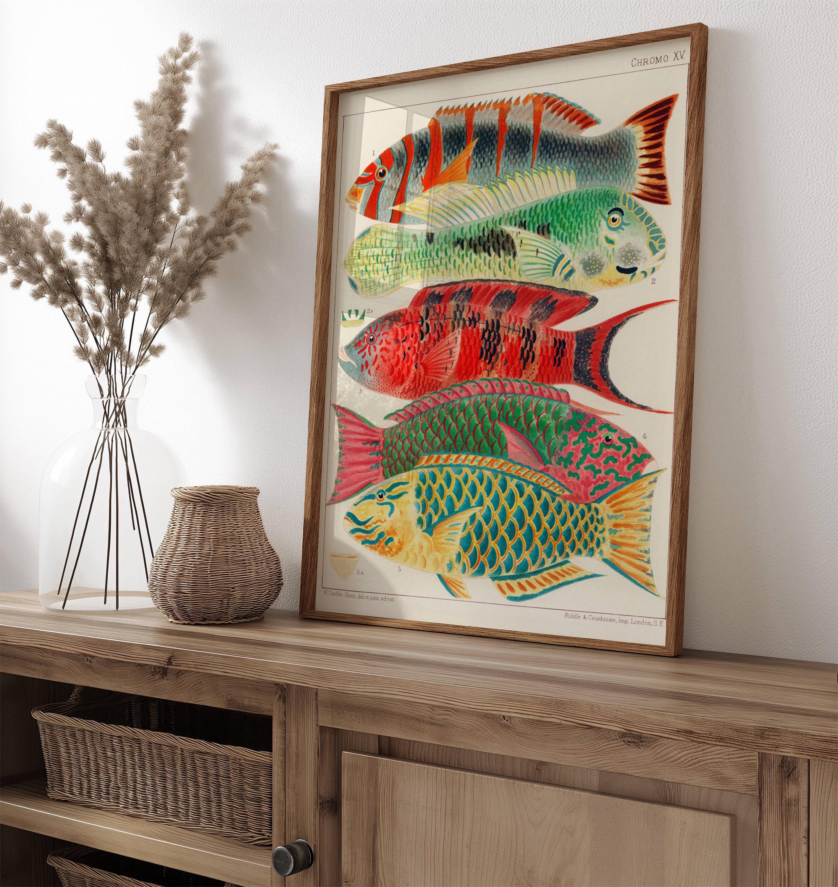 ヴィンテージ熱帯魚プリント、ビーチハウス沿岸壁アート（デジタル