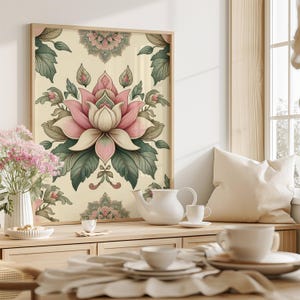 Lotus Print Indian Folk Art Traditional Indian Pink Lotus Printable Wall Art Indian Vintage Pichwai Painting Lotus Poster DIGITAL DOWNLOAD