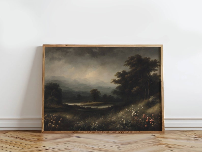 Moody Landscape Print Wildflower Painting Vintage Printable Art Dark ...