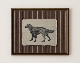 Lámina artística de Golden Retriever, descarga digital de perro, pared, fondo a rayas marrones, diseño rústico, decoración de granja, retrato, boceto minimalista