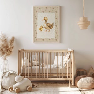 Cuadro vintage con diseño de pato para pared, impresión de madre pato, cuadro vintage abstracto, póster de pájaro, decoración para sala de estar, decoración del hogar estilo cottagecore