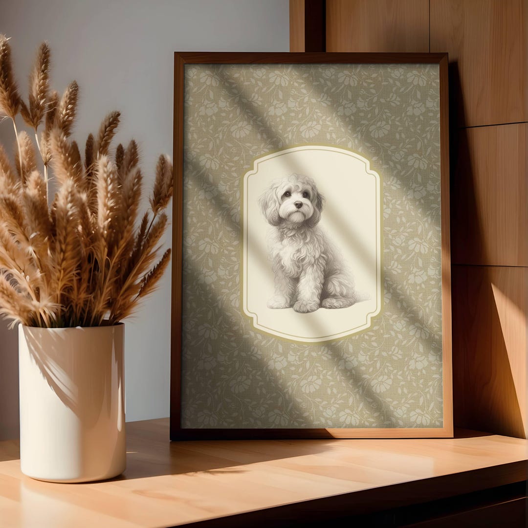 White Cavapoo Wall Art Vintage Dog Print Nursery Wall Decor Dog Lover ...