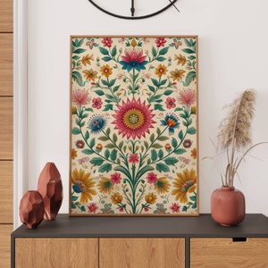 Indische Volkskunst Blumendrucke Indische Vintage Pichwai Gemälde Indische Blumenplakate für Wohnzimmerdekoration