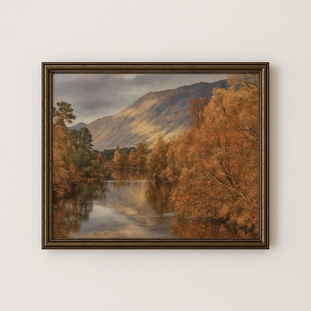 Moody Fall Lake Landscape Print Download Art Print Rustic Autumn Oil ...